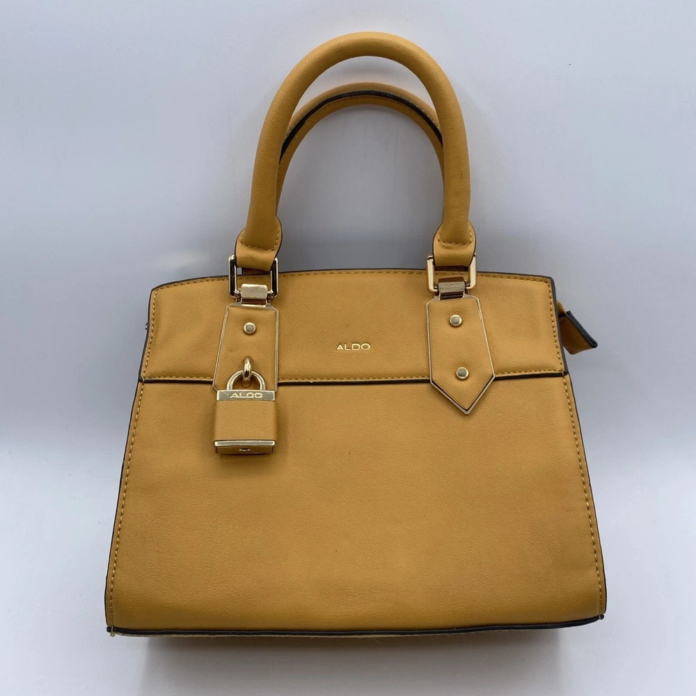 ALDO Mustard Yellow Shoulder Bag Handbag Pebbled Faux Leather Gold Hardware